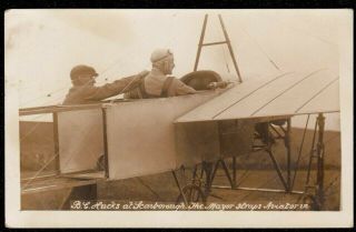 1910 Benny Hucks Aviator At Scarborough With Mayor Aeroplane Real Photo Postcard