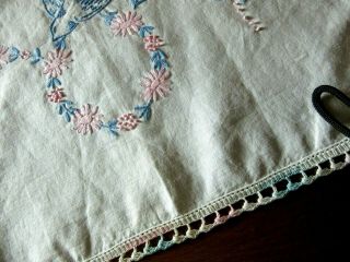 Vintage Embroidered Dresser Scarf Table Runner Birds / Flowers Pastels 3
