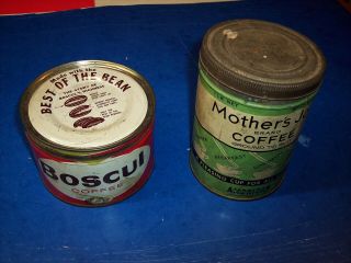 2 Vintage Tin Coffee Cans Red Boscul Green Mother 