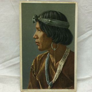 Vintage Postcard Navajo Portrait Fred Harvey Phostint Profile Indian