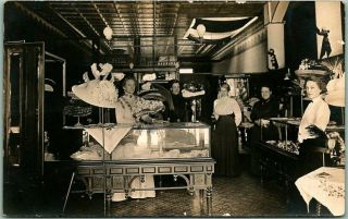 1910s Galena,  Kansas Rppc Photo Postcard Millinery Shop Hat Store Interior View