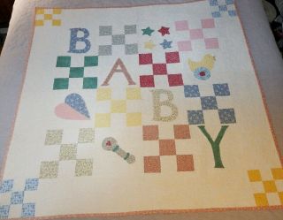 Vintage Baby Quilt Machine & Hand Stitched & Made Cotton Reversible