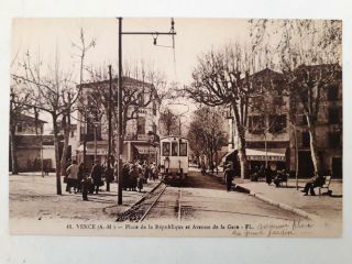 Cpa Tramway Tram électrique à Vence (alpes - Maritimes) Ayant Circulé 1928