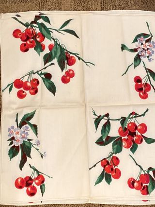 Mid Century Vintage Napkins With Cherries And Blossoms Set Of 4