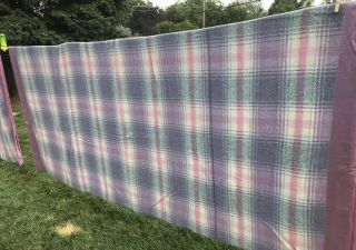 Vtg Set Of 2 Pink Plaid Faribo 100 Wool Blanket Satin Trim 87” X 74” Twin Full 2