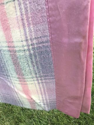 Vtg Set Of 2 Pink Plaid Faribo 100 Wool Blanket Satin Trim 87” X 74” Twin Full 3
