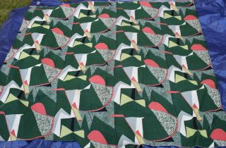 Vtg 1940s - 50s Bark Cloth Fabric Modern Abstract Atomic Design,  Green,  Watermelon