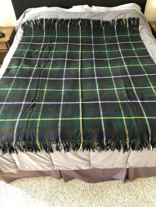 Vintage Wool Green Plaid Blanket Made In England