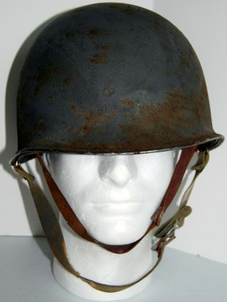 Vtg Orig Ww2 Wwii Us Navy Front Seam Fixed Bale M1 Helmet Shell & Liner