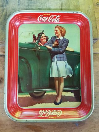 Vintage 1942 Coca - Cola " Two Girls With A Car " Serving Tray