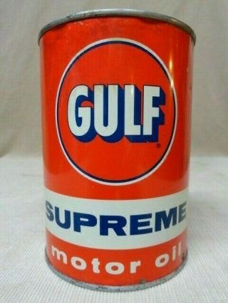 Vintage Gulf Supreme 1 Quart Metal Motor Oil Can Empty