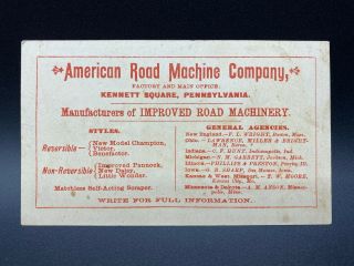 American Road Machine Co.  Farm Machinery Advertising Trade Card,  Chester,  PA 2
