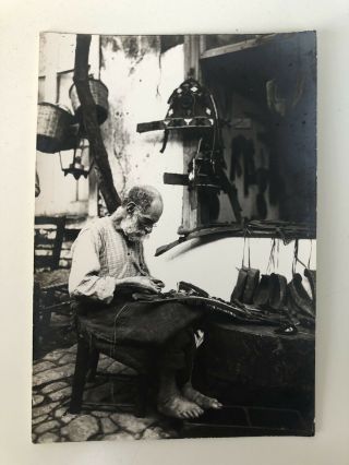 Old Real Photo Postcard Rppc Greece Lesbos Agiasos Man Making Shoes ΤΣΑΡΟΥΧΑΣ