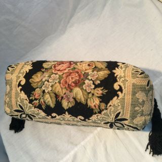Vintage Black & Gold Floral Tapestry Lumbar Pillow With Tassels