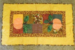 Vintage Table Runner Autumn Fall Themed Quilted Patchwork Pumpkins Corn Pattern