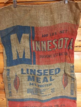 Vtg Minnesota Linseed Meal 34 Burlap Feed Sack Bag 100 Lbs Minneapolis,  Mi