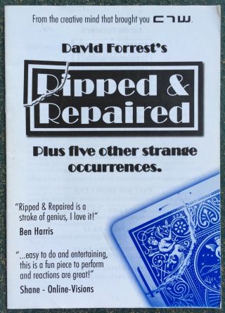 Vintage 2004 David Forrest’s Ripped & Repaired Magic Book Torn And Restored Card