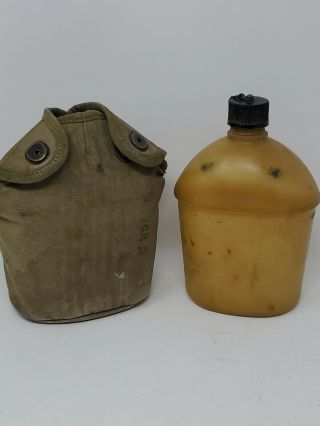 Us Wwii 1943 Experimental Ethocel Plastic Canteen With Cover With Name