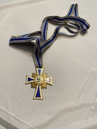 Ww2 German Gold Mothers Cross Full Size With Ribbon