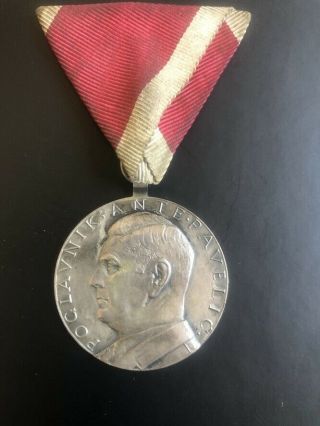 Croatia,  Ndh,  Ante Pavelic Great Silver Bravery Medal Orden Za Hrabrost 40mm 1941