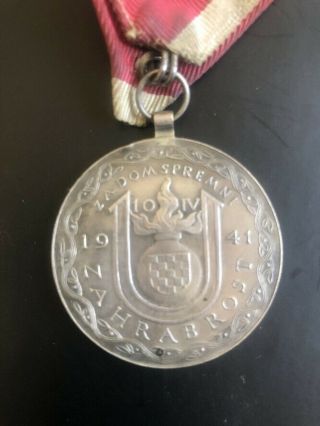 CROATIA,  NDH,  Ante Pavelic Great Silver Bravery Medal ORDEN ZA HRABROST 40mm 1941 2
