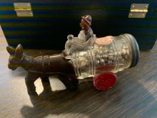 Victory Glass Candy Container.  Rare Mule Pulling Barrel
