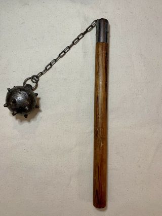 Medieval Weapon Morning Star Mace Spiked Ball With Chain On Stick
