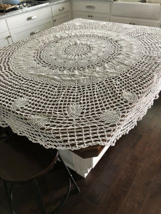 Round 76 " White Vintage Crochet Tablecloth - Table Cover Topper