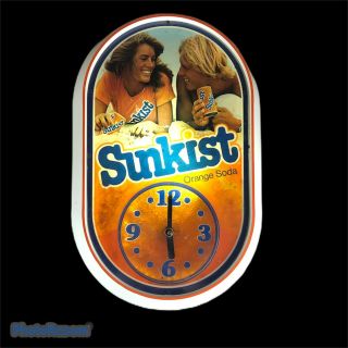 Vintage Sunkist Orange Soda 70s Advertising Plastic Light Up Wall Clock