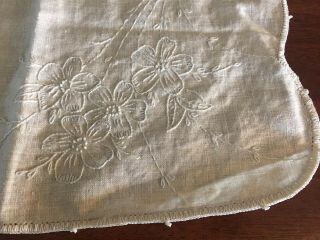 Set Of 2 Vintage Ecru Cotton Embroidered Table Runner Dresser Scarf 34 " & 40 "
