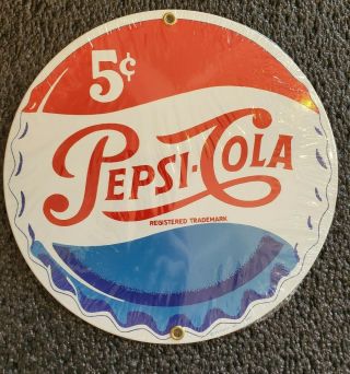 Vintage 5c Pepsi - Cola Porcelain Enameled Ande Rooney Sign