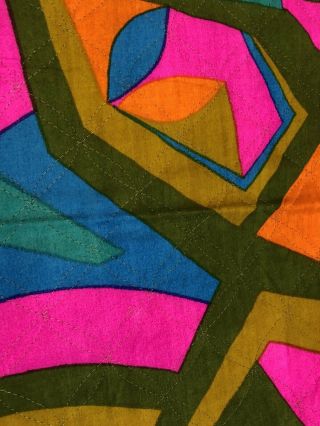 Vintage Fabric Quilted Abstract Neon Print 1960s Remnant