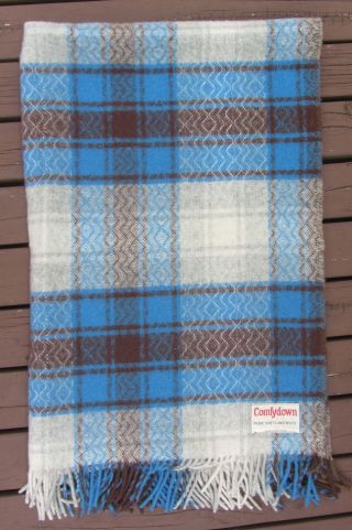 Pure Shetland Wool Blanket Throw Plaid Picnic 37 " X 56 " Scotland Blue Comfydown