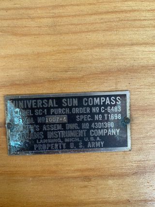 WWII U.  S.  Army Corps of Engineers 1943 Sun Compass Abrams Instrument Model SC - 1 2