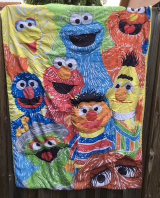 Sesame Street Quilted Reversable Blanket Ernie Bert Big Bird Oscar Crafts Fabric 2