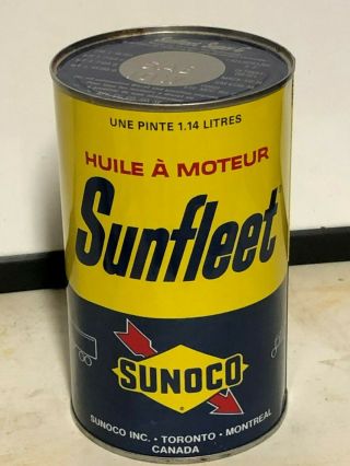 Vintage Sunoco Sunfleet Motor Oil 1 Quart,  Metal Can Gas Station Old 1.  14 Liter