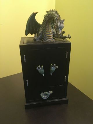 Dragon Jewelry Box Black Hanging Drawer Statue Figure Desk Green Gold