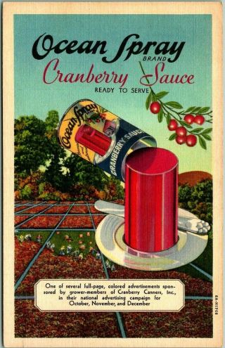 1940s Ocean Spray Linen Advertising Postcard Canned Cranberry Sauce Jelly