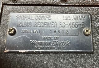 Western Electric BC - 455 - B Aircraft Radio Receiver WWII U.  S.  Army Signal Corps 2
