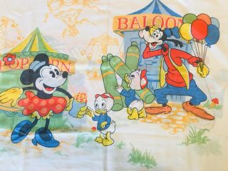 Vintage Disney Mickey Mouse Twin Flat Sheet And Pillowcase County Fair
