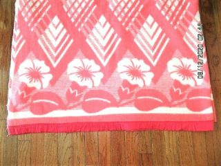 Vtg 72x77 Pink/peach Plaid Esmond? Cotton Camp Blanket W Border Print Craft Sew