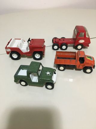 Vintage Semi Truck Cab,  Buddy L Jeep,  Tootsie Toy Army Jeep And Deuce 1/2 Truck