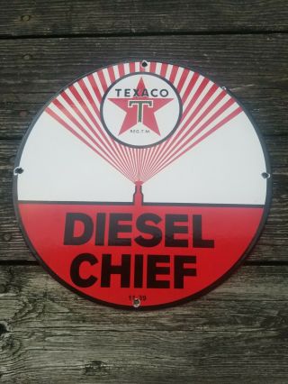 Texaco Diesel Chief Pump Plate Porcelain Sign Gas Oil
