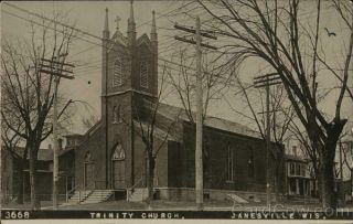 Rppc Janesville,  Wi Trinity Church Rock County Wisconsin Real Photo Post Card