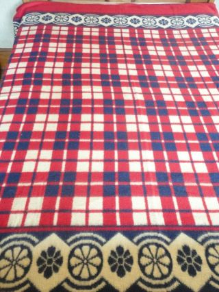 Vintage Beacon Cotton Camp Blanket Red Blue & White Design Reversible 60 " X80 "