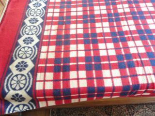 Vintage Beacon Cotton Camp Blanket Red Blue & White Design Reversible 60 