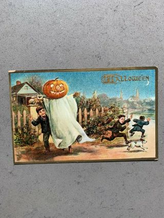 Halloween Postcard Tuck Boys&dog Running From Jol Ghost Series 183