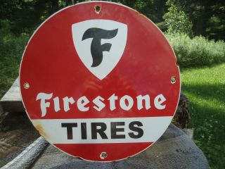 Old Vintage Firestone Tires Porcelain Metal Sign Tire Service