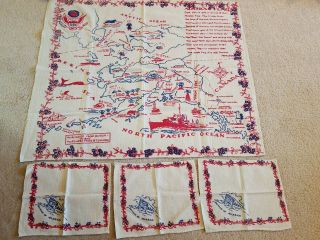 Vintage Alaska Souvenir Tablecloth - 3 Napkins - Mid Century 32 " X 37.  5 "