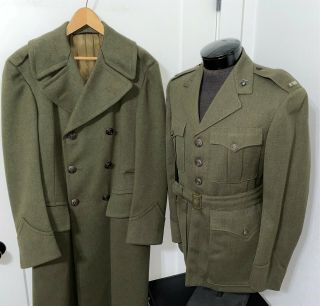Wwii Usmc Officers Uniform Grouping Dress Coat & Overcoat - 1942 Named